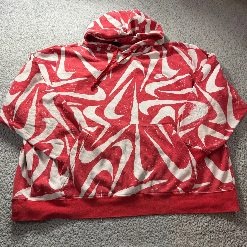 Nike Sportswear Club Fleece Hoodie Red White All Over Swoosh XXL CK2230-657